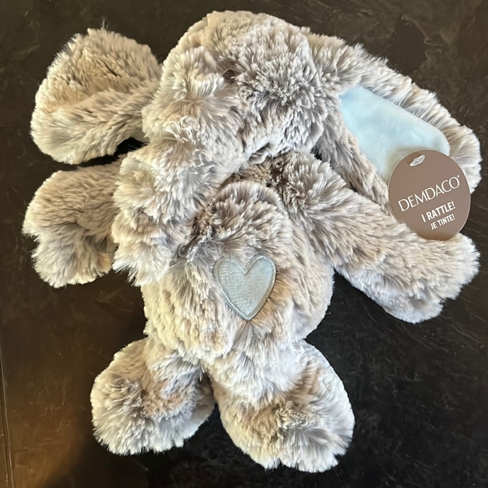 Demdaco elephant plush stuffed animal with rattle light grey